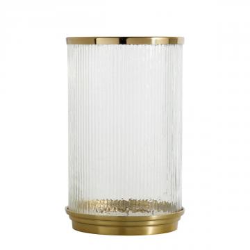 Photophore Oscar Verre Strié Alu Doré PM Blanc d'Ivoire