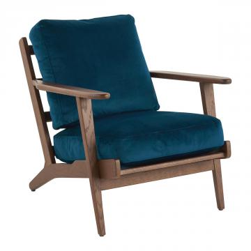 Fauteuil Jules Velours Bleu Nuit Blanc d'Ivoire