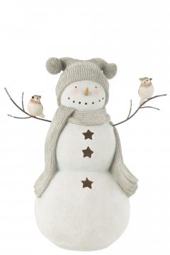 Bonhomme de Neige Led Oiseaux Gris Blanc H50cm