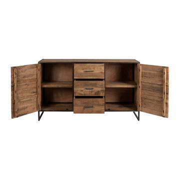 Buffet Bahut Bas 2 Portes 3 Tiroirs Factory Indus Bois Métal