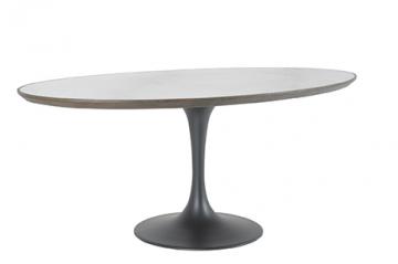 Table à Manger Ovale Tulipe Marbre Blanc 180cm