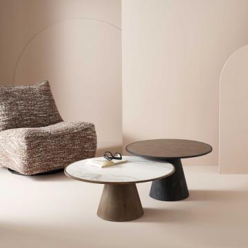 Table Basse Mafra Chêne Massif Marbre Blanc H35cm