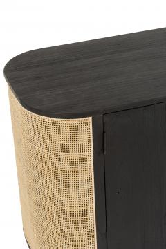 Buffet Bas 3 Portes Molly Bois Noir Rotin Naturel