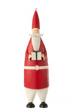 Père Noël Cadeau Métal Blanc Rouge H61cm