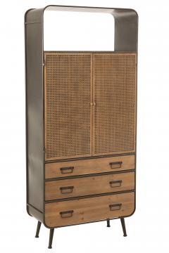 Armoire Haute 2 Portes 3 Tiroirs Metal/Bois