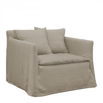 Fauteuil Gabriel 100% Lin Beige Blanc d'Ivoire