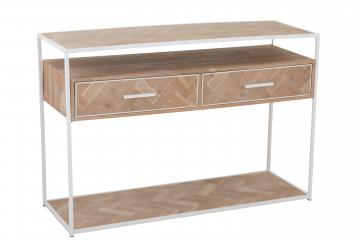 Console 2 Tiroirs Bois Métal Zig Zag Naturel Blanc