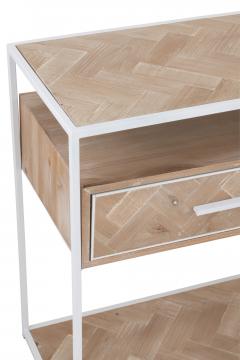 Console 2 Tiroirs Bois Métal Zig Zag Naturel Blanc