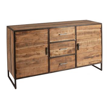 Buffet Bahut Bas 2 Portes 3 Tiroirs Factory Indus Bois Métal