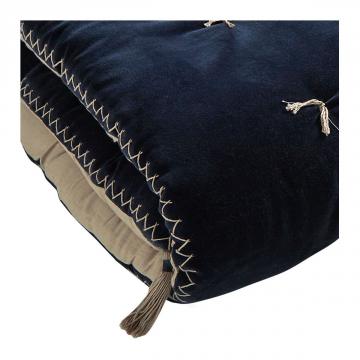 Futon Matteo Velours / Lin Bleu de Minuit 180x80 Blanc d'Ivoire