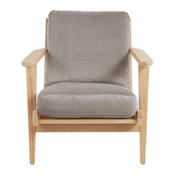 Fauteuil Jules Velours Gris Perle Blanc d'Ivoire
