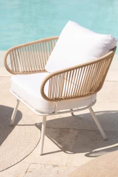 Salon de Jardin Poa Blanc Naturel 3 Pièces