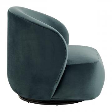 Fauteuil Lisette Velours Bleu Pivotant Blanc d'Ivoire