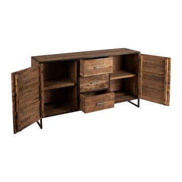 Buffet Bahut Bas 2 Portes 3 Tiroirs Factory Indus Bois Métal