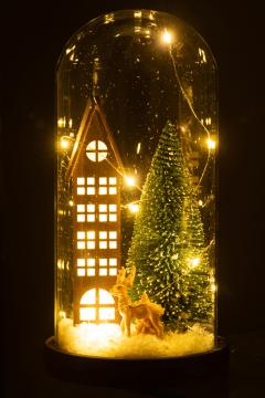 Cloche Haute Led Maison Sapin Cerf