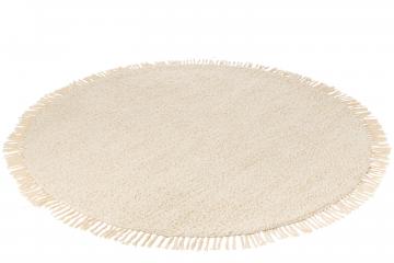 Tapis Rond Franges Coton Crème
