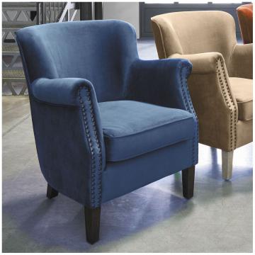 Fauteuil Claude Velours Bleu de Minuit Blanc d'Ivoire