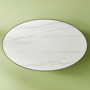 Table à Manger Ovale Tulipe Marbre Blanc 180cm