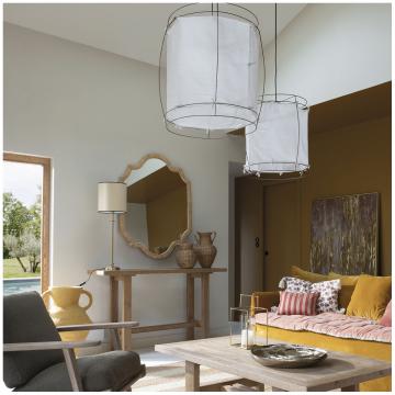 Suspension Jade Tissu Blanc Métal Doré PM