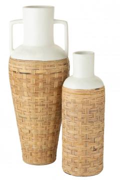 Vase Tissage Naturel Céramique Blanche H100cm