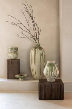 Vase Céramique Vert Olive Beige Clair H95cm