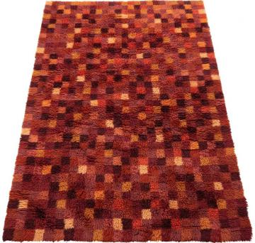 Tapis Carreaux Laine Bordeaux Orange 300x200