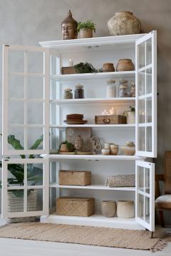 Armoire Vitrine Marseille 4 Portes Vitrées Bois Blanc
