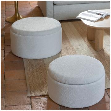 Pouf Rila x2 Bouclette Crème Blanc d'Ivoire