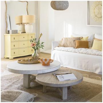 Commode 3 Tiroirs Carlotta Jaune Pastel Blanc d'Ivoire
