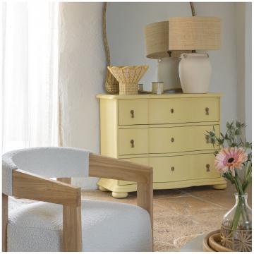 Commode 3 Tiroirs Carlotta Jaune Pastel Blanc d'Ivoire