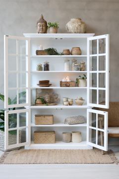 Armoire Vitrine Marseille 4 Portes Vitrées Bois Blanc