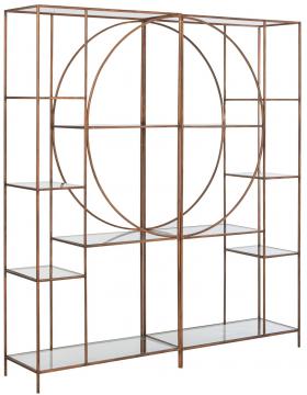 Etagère 2 Parties Cercle Métal Bronze Verre
