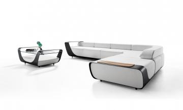 Chauffeuse d'Angle Elite Noir - Coussins Blancs