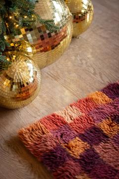 Tapis Carreaux Laine Bordeaux Orange 300x200