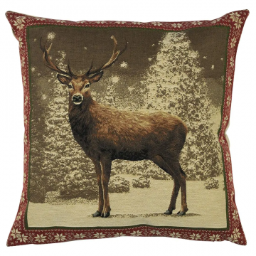 2 Coussins Gobelin Cerf Bordure Rouge