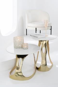 Bout de Canapé Marbre Blanc Aluminium Doré PM