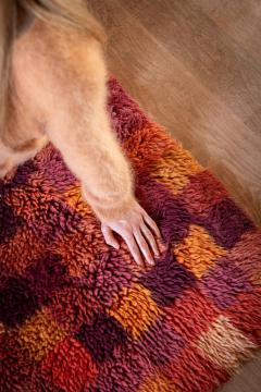 Tapis Carreaux Laine Bordeaux Orange 300x200