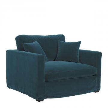 Fauteuil Angie Velours Bleu Paon Blanc d'Ivoire