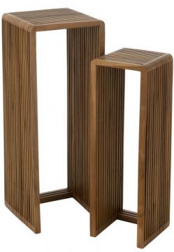 S/2 Sellettes Cubiques Teck Recyclé Naturel