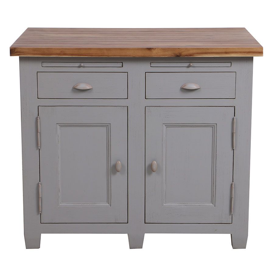 Buffet Bas 2 Portes 2 Tiroirs Brocante Gris Perle ...